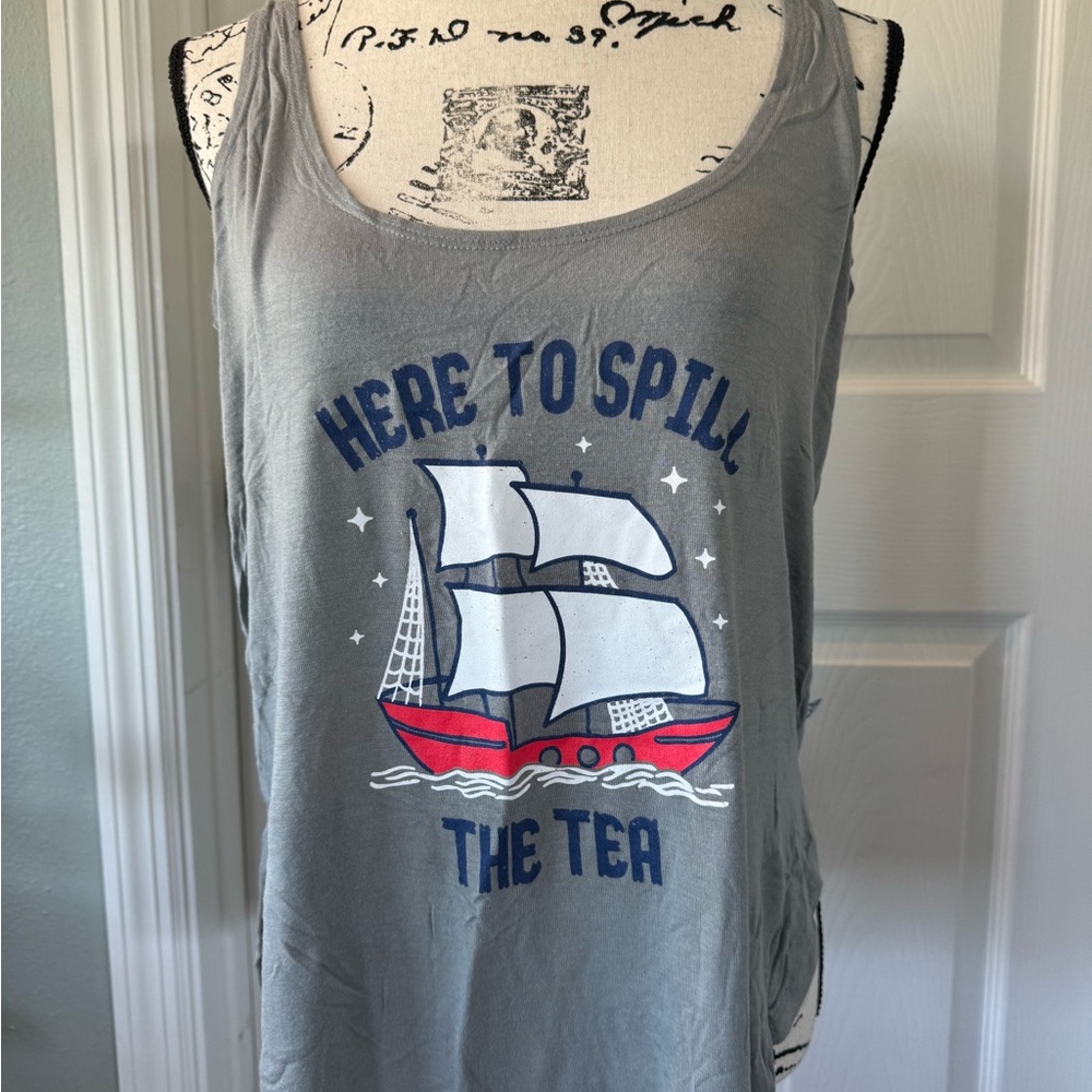 Tipsy Elves Gray Tank Top spill the tea Medium
